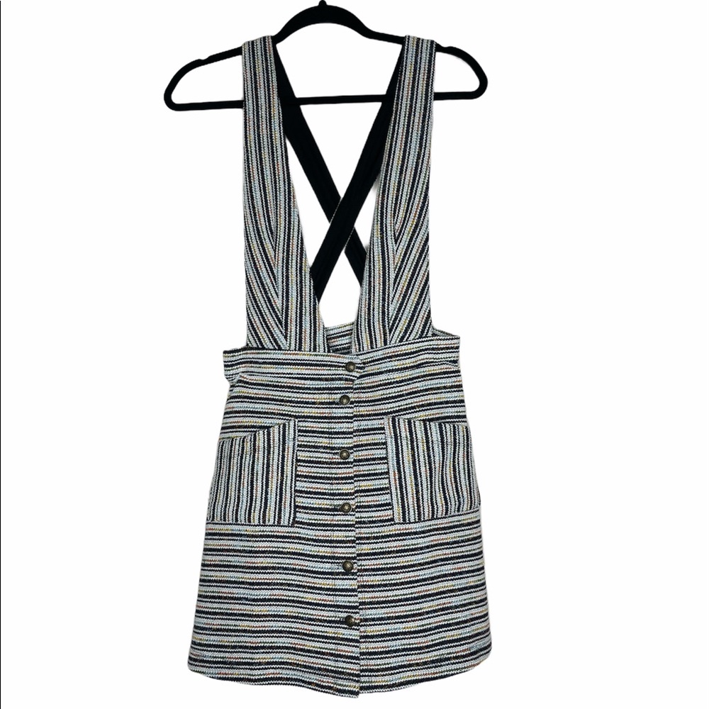 Modcloth Striped Button-Front Skirt with Suspenders